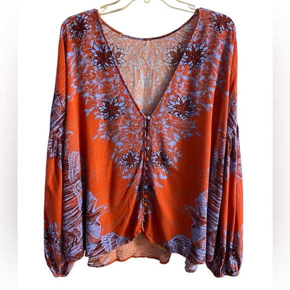 Free people birds of a feather button front boho blouse Large - Picture 2 of 10